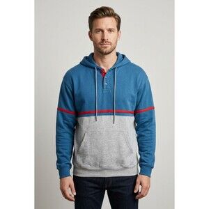 Vtg Repage Colorblock Hoodie Mens‎ L Blue Grey Red Quarter Snap Pullover 90s L
